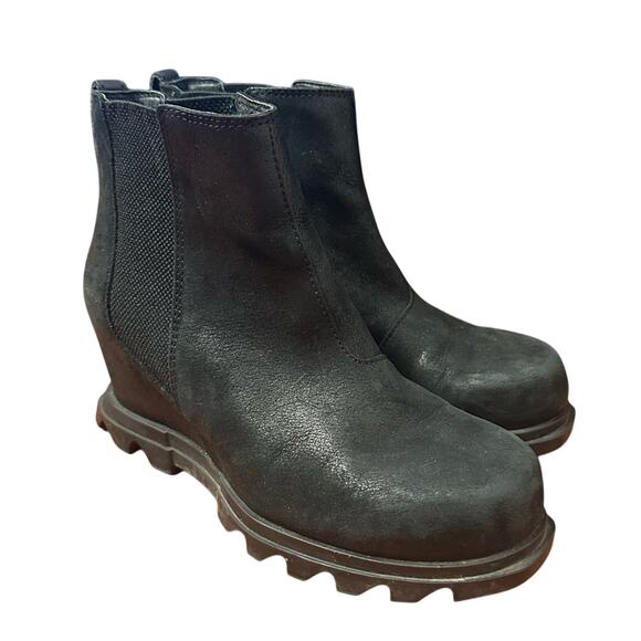 Sorel WOMEN'S JOAN OF ARCTIC™ WEDGE III CHELSEA BOOTIE Black Leather Size 8 - Picture 1 of 13